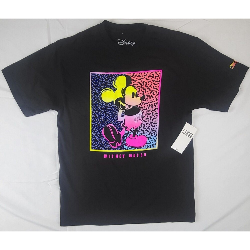 Disney X Neff Men's Medium Mickey Mouse Multi Color Split Graphic T-Shirt Black